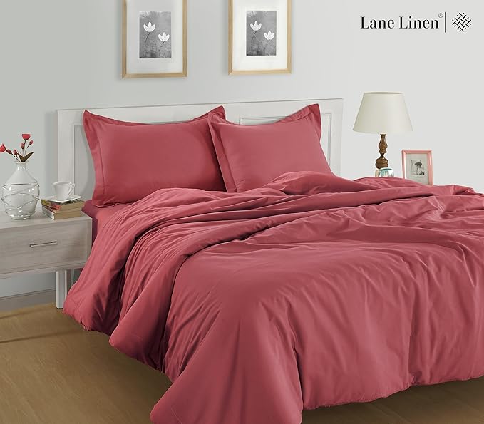 Lane Linen 100% Organic Cotton King Size Pillow Cases Set of 2 (20"x36") - Pillow Cases King Size - Certified Organic Cotton Pillowcases - King Pillow Cases Set of 2 - Red Pillow Cases - Mineral Red