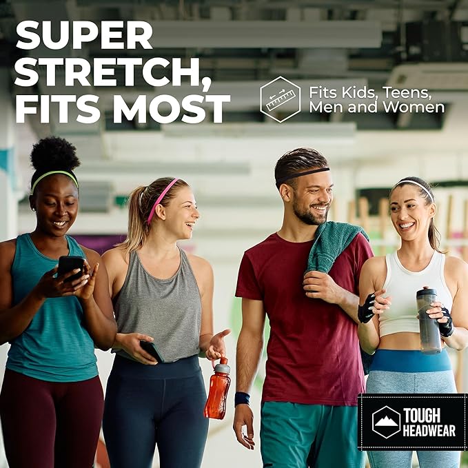 Tough Headwear Thin Elastic Headbands - Sports Headbands for Women & Men - Mens Workout Headband - Running or Soccer Headband