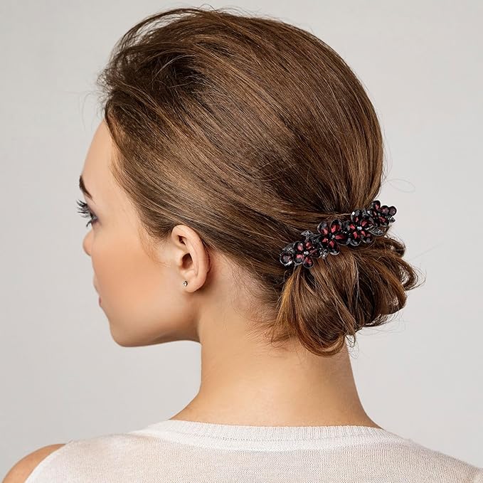 Joez Wonderful Rhinestone Hair Clips, Bridal Hair Accessories for Women, Sparkly Crystal Hair Pins, Fancy Hair Barrettes for Wedding, Bride, Long Hair (Red Flower, 1 Pcs)