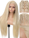 WIGNEE 13x6 Synthetic Lace Front Wig 28" Blonde Wig Pre-Plucked Handmade Lace Front Wigs with Kanekalon Futura Hair Voluminous Long Straight Synthetic Wigs for Daily Party Use