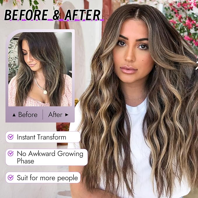 Dark Brown Mixed Blonde Wig for Women Long Wavy 4x1 Lace Natural Hairline Glueless for Beginners Middle Part Synthetic for Daily Party Use 26Inch
