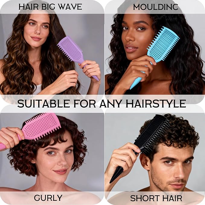 Detangler Brush for Curly Hair, Lightweight Curly Hair Brush with Vented Design for Easy Glide, Effortlessly Detangles Without Pulling or Snagging, Suitable for All Wet and Dry Hair Types (Black)