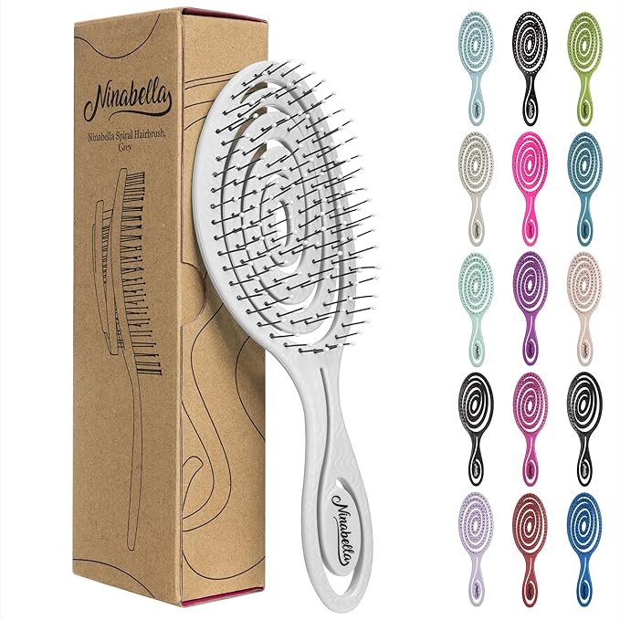 Ninabella Spiral Hairbrush - Detangle Hair Brush - For Brushing Wet or Blow Dry Hair - Detangler Vent Brush - Gray