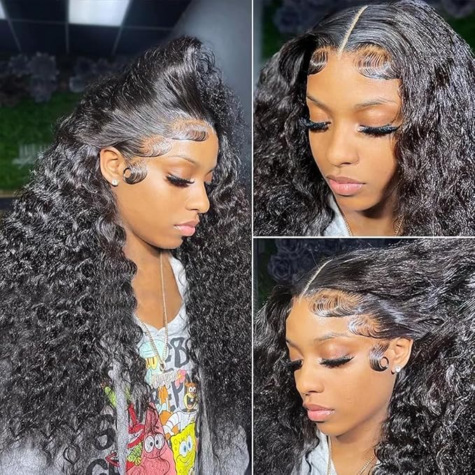 250 density Deep Wave Lace Front Wigs Human Hair Glueless Wig HD Lace Front Wigs Pre Plucked with Baby Hair for Women 13x6 Deep Curly Frontal Wigs Human Hair