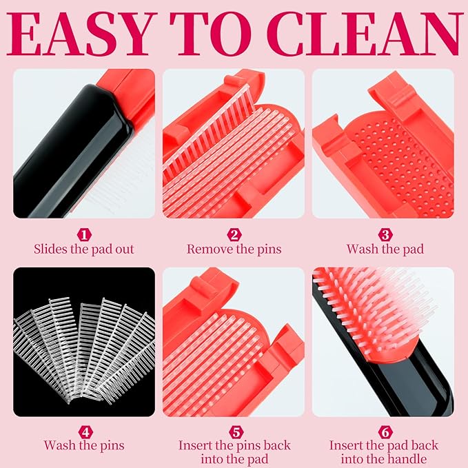 hair Brush Set for Afro America/African Hair, Textured 3a to 4c -Detangler Brush,9 row hair brush,Wide Tooth Comb,Rat Tail Comb (Pink)