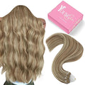 YoungSee Micro Beads Hair Extensions Brown Highlight Micro Loop Hair Extensions Human Hair Light Brown and Blonde Highlight Microlink Hair Extension Human Hair for Long Hair 24In 50s 50g