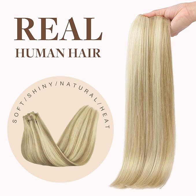 GOO GOO Clip in Hair Extensions Real Human Hair, Remy Human Hair Extensions Clip ins for Women, Natural Human Hair, 24inch 220g 9Pcs, #16/22 Light Blonde Highlighted Golden Blonde