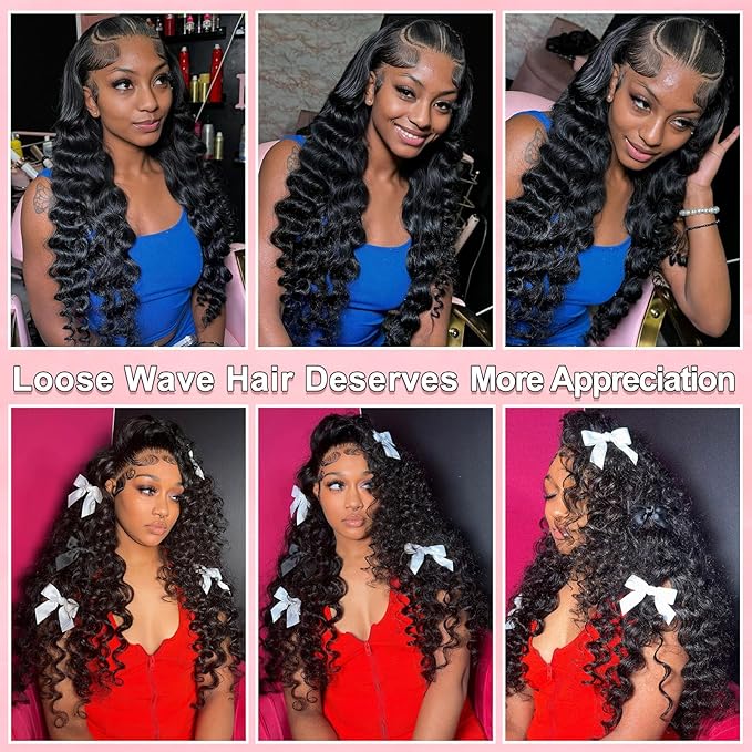 13x6 Loose Wave HD Lace Front Wigs Human Hair 200 Density 32 Inch 100% Real Human Hair 15A Loose Deep Wave Wig Human Hair Pre Plucked, No Synthetic Blend No Tangle No Shedding Triple Lifespan 3X