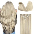 GOO GOO Clip in Hair Extensions Real Human Hair, Remy Human Hair Extensions Clip ins for Women, Natural Human Hair, 14inch 120g 7Pcs, 17A/60A Ash Blonde Highlighted Platinum Blonde