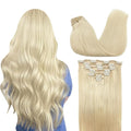 GOO GOO Clip in Hair Extensions Real Human Hair, Remy Human Hair Extensions Clip ins for Women, Natural Human Hair, 22inch 120g 7Pcs, 60A Platinum Blonde