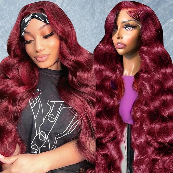 32 Inch 99j Burgundy Lace Front Wigs Human Hair 13x6 HD Transparent Burgundy Wig Human Hair 200 Density Pre Plucked Glueless Frontal Wigs Human Hair for Black Women