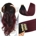 GOO GOO Tape in Hair Extensions Human Hair, 1/99 Balayage Jet Black to Red, 16inch 50g 20pcs, Thick Ends Straight Seamless Tape in, Invisible Tape in Hair Extensions Human Hair