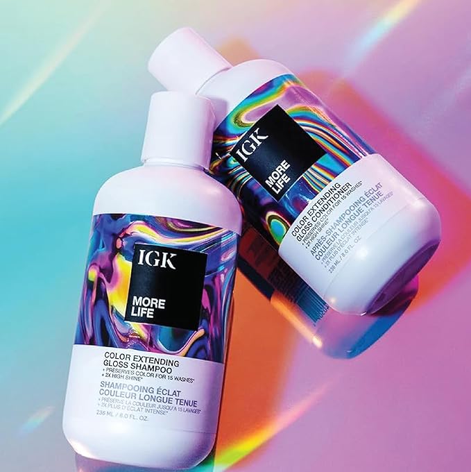 IGK MORE LIFE Color Extending Gloss Shampoo and Conditioner Set | Preserves Color Treated Hair | UV Protection | Vegan + Cruelty-Free | 1 Liter