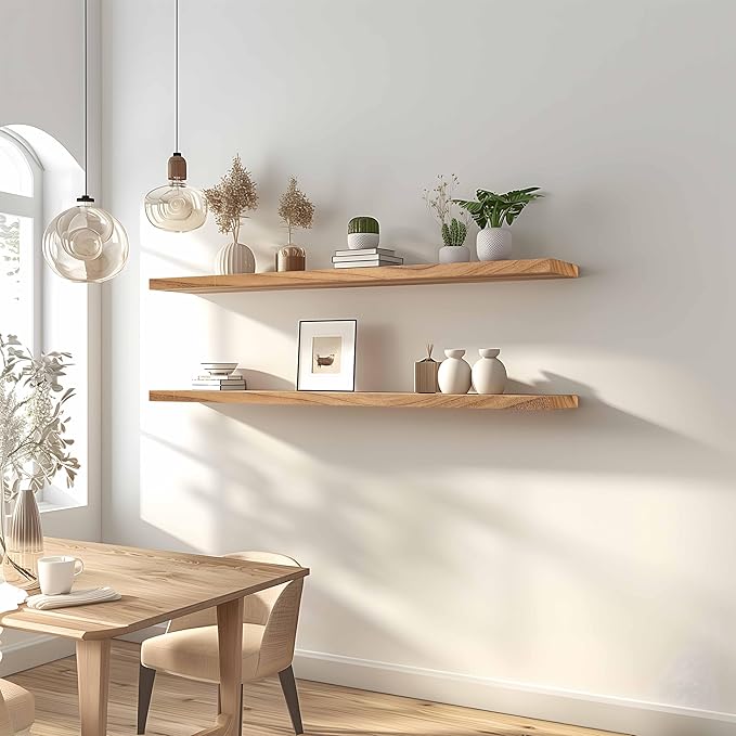 48 Inch Floating Shelves for Wall Rustic Light Wood Wall Shelves for Bedroom Set of 4