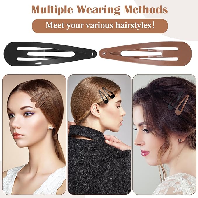 WILLBOND 30 Pieces 3.1 Inch Large Metal Snap Hair Clips Nonslip Barrettes Women Hair Accessories (Brown and Black)