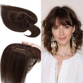 SEGO 100% Real Human Hair Toppers, with Air Bangs, Silk Base 150% Density, Clip in Topper, 2.7肺5.1・ HairPieces for Women, with Thinning/Hair Loss Cover Gray