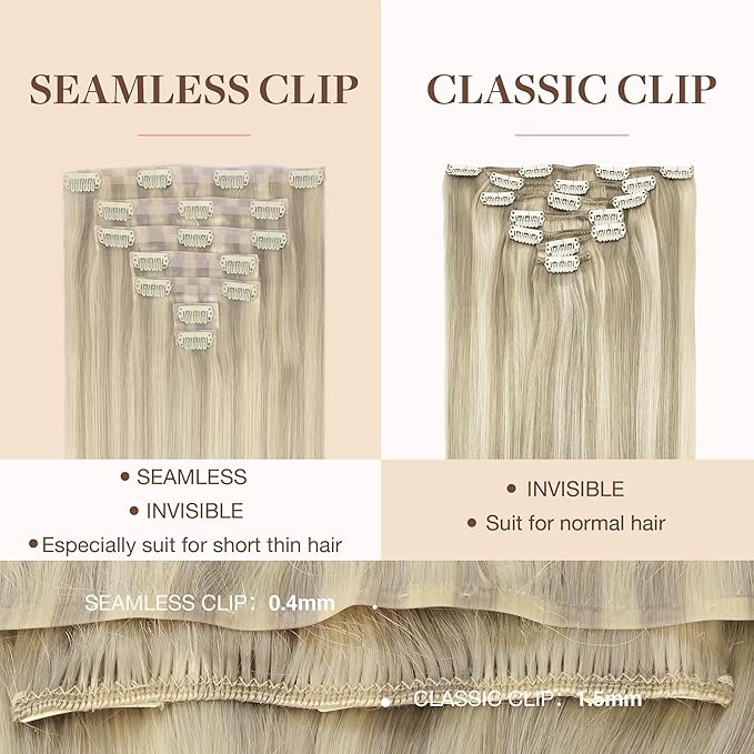 GOO GOO Clip in Hair Extensions Real Human Hair, Remy Human Hair Extensions Clip ins for Women, Natural Human Hair, 20inch 110g 7Pcs, 17A/60A Ash Blonde Highlighted Platinum Blonde