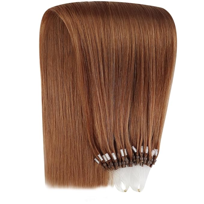 YoungSee Micro Hair Extensions Copper Micro Bead Hair Extensions Micro Links Hair Extension Copper for Women 18In 25g 25s