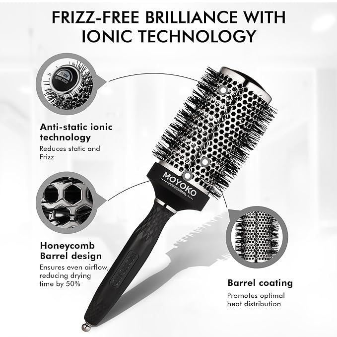 Silver Arch Round Brush for Blow Out (35mm) Professional Metal Round Hair Brush for Blow Drying Hair with Sectioning Pin, Salon Quality Honeycomb Design with Anti-Static Ionic Technology