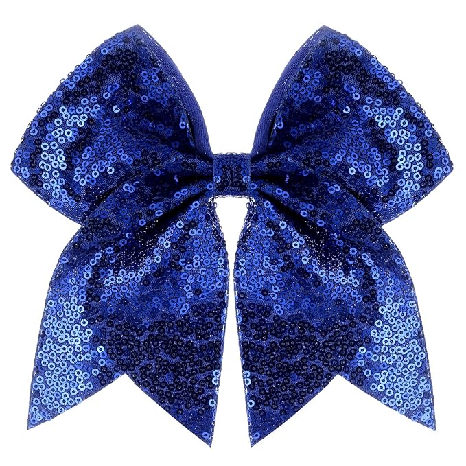 Large Glitter Cheer Bows Clips, Jumbo Big 7 Inch Cheerleading Sequin Hair Bow Hair Accessories for Teens Girls Football Sports Cheerleader Outfit Uniform (Royal Blue)