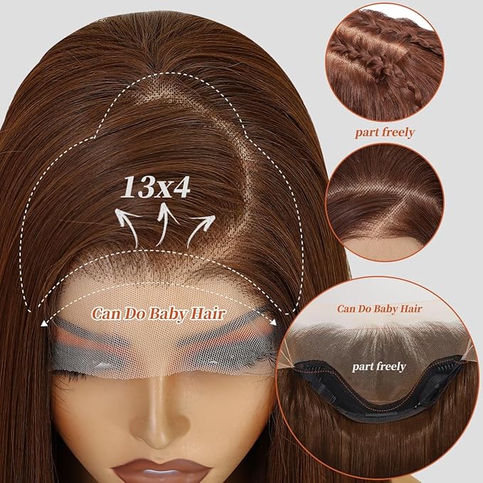 Synthetic Lace Front Wigs Pre Plucked 13x4 HD Lace Long Wavy Auburn 100% Futura Premium Wigs For Black Women Ready to Wear Beginner Friendly 26 Inch Daily Party Use