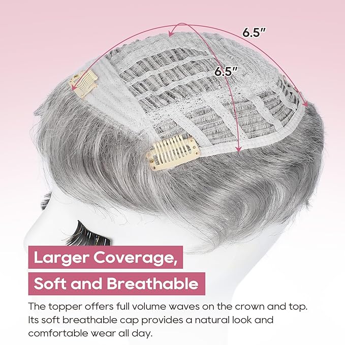 REECHO Hair Topper, Short Wiglet Hair Topper for Women with Thinning Large Coverage Synthetic Top Crown Hairpiece for Women - Silver Mist