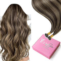 YoungSee Nano Beads Hair Extensions Human Hair 24in Brown Highlight Nano Ring Hair Extensions Real Human Hair Brown Highlight Caramel Blonde Nano Extension for Long Hair Silky Straight 50s 50g