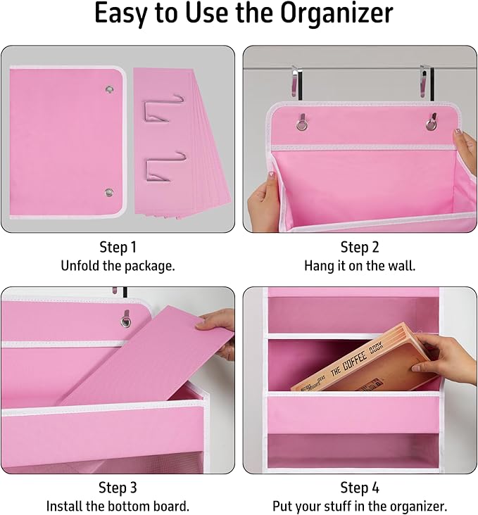 Giraffe Creation Over Door Organizer with 4 Large Capacity Pockets, Heavy Duty Hanging Organizer Storage for Closet Bathroom Nursery Bedroom Dorm, Toys Cosmetics Sundries and Baby Essentials, Pink