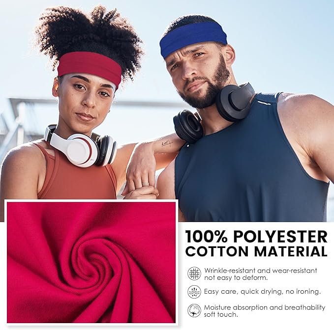 10 PCS Headbands for Women - Fashion Non Slip Cotton Headbands for Women and Men Perfect for Sports and Outdoor Activities in Summer,Including Running, Yoga, Cycling, Gym Workouts