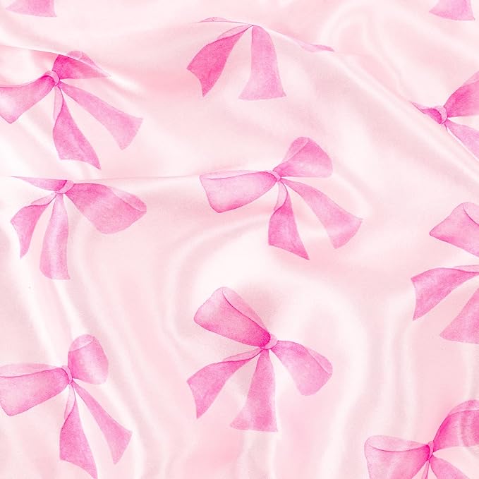 Pink Bow Satin Pillowcase for Hair & Skin Care, Standard Size Set of 2 - Luxurious Satin Pillow Cover with Envelope Closure(20x26 Inches)