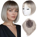 LEEONS Hair Toppers for Women with Bangs Short Bob Synthetic Hair Pieces for Thinning Hair Side Part (Mixed Ivory Blonde with Dark Root)