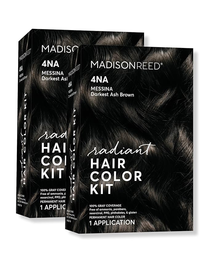 Madison Reed Radiant Hair Color Kit - 4NA Darkest Ash Brown with Cool Smoky Undertones (Messina Brown), Dimensional Gray Hair Blending Permanent Hair Dye, PPD-Free & Ammonia-Free, 2 Pack