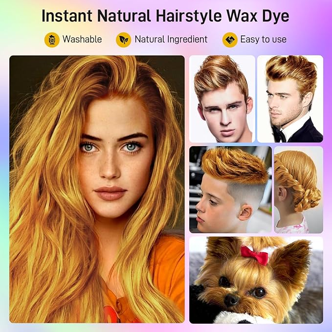 Glod Temporary Hair Dye,Temporary Hair Color Wax,Natural Washable Hair Dye Temp Hair Color for Women Men Kids Party Cosplay Halloween