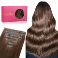 WENNALIFE Seamless Clip In Hair Extensions Human Hair, 24 Inch 160g 7pcs Chocolate Brown Hair Extensions Clip in Human Hair Invisible PU Skin Weft Natural Remy Human Hair Extensions