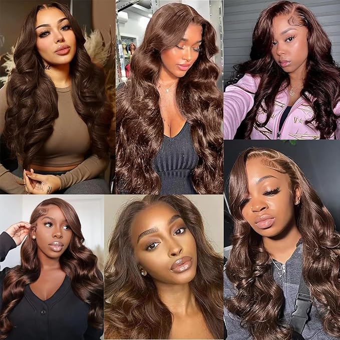Brown Human Hair Bundles Chocolate Brown Body Wave Bundles Hair Extensions 30 32 34 Inch Grade 8A Brazilian Virgin Remy Hair 3 Bundles Double Weft Real Color 4 Hair Weave