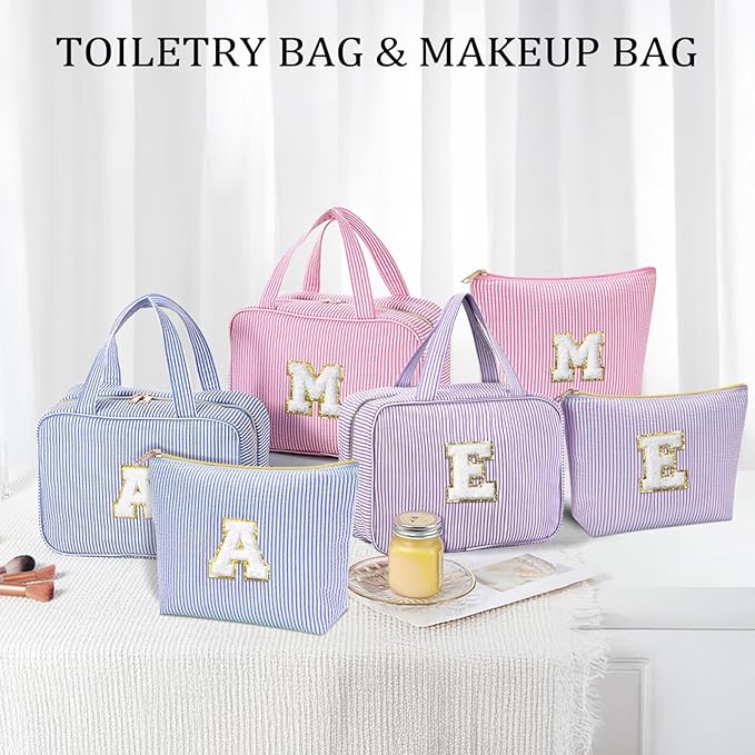 YOOLIFE Hanging Toiletry Bag for Women - Travel Toiletry Bag Makeup Bag, Portable Toiletries Cosmetic Bag, Airplane Travel Essentials - Letter T, Purple