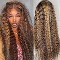 bangjazz 28 Inch Deep Wave Lace Front Wigs Human Hair 180% Density Highlight Ombre 13x4 Lace Frontal Wigs Human Hair HD Lace P4/27 Wigs for Black Women Human Hair Pre Plucked Curly Lace Front Wig
