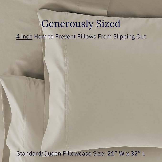 CALIFORNIA DESIGN DEN Luxuriously Soft Hotel Quality 600 Thread Count, 100% Cotton Set of 2 Cases, Crisp & Cool Pillow Cases Queen Size, Fits Standard & Queen Pillows (Taupe)