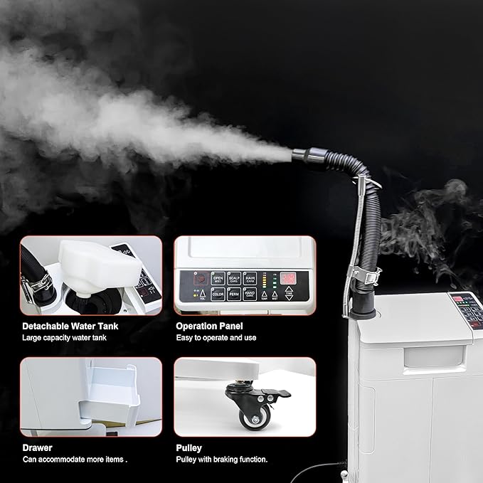 Hair Steamer Micro Mist Scalp Detoxify for Hair Wash Reclining Chair Bed Attachment Professional Hair Care for Salon SPA Barber Shop (LED Deco Draw 6th Gene White)