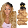 28 30 32 Inch Color 27 Bundles Human Hair Ombre Blonde Body Wave Bundle Niegmeag Virgin Remy Hair Extensions Double Weft 2 Tone Black and Honey Blonde Bundle Hair Weave