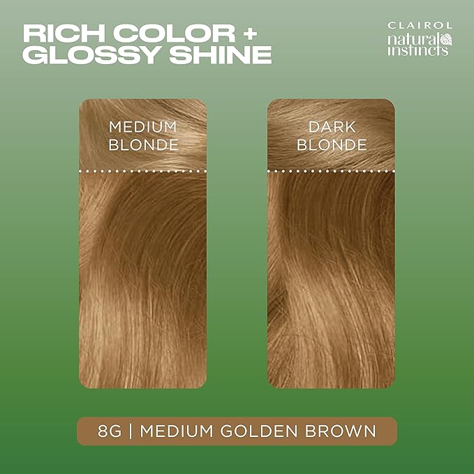 Clairol Natural Instincts Demi-Permanent Hair Dye, 8G Medium Golden Blonde Hair Color, Pack of 3
