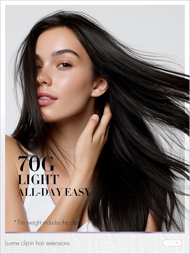 LUVME Straight Seamless 70g 4Pcs Clip in Hair Extensions Full Max with 20inch Remy Human Hair Clip ins Extensions, Natural Black 100% Real Soft Hair