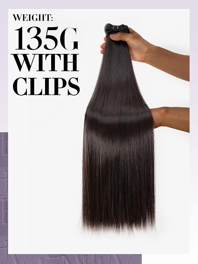LUVME Clip in Hair Extensions 2 Pack 18Pcs 270g Real Human Hair, Seamless Clip in Hair Extensions 18 Inch Real Human Hair Natural Black Silky Straight Full Head