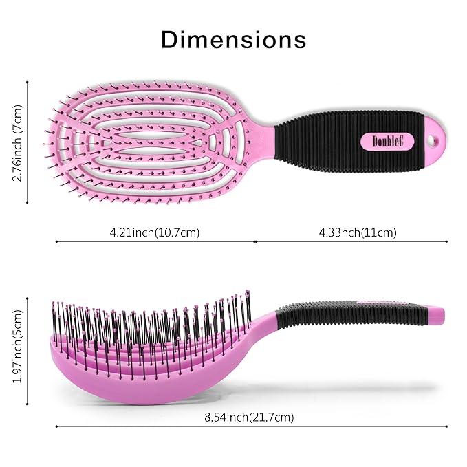 NuWay 4HAIR DoubleC U.S. Patented Double Curved Detangling Brush is Hair Dryer Safe (Rose Pink)