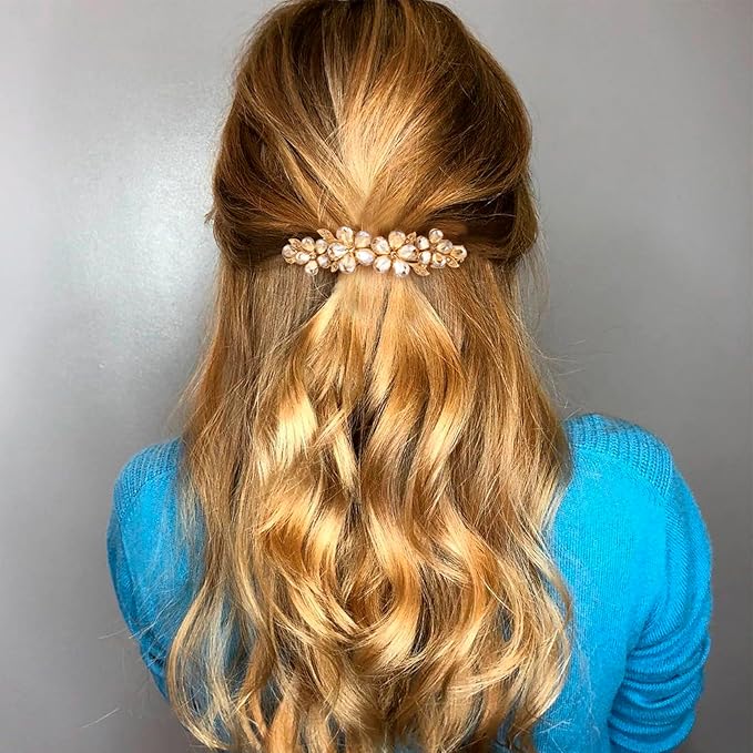 Joez Wonderful Rhinestone Hair Clips, Bridal Hair Accessories for Women, Sparkly Crystal Hair Pins, Fancy Hair Barrettes for Wedding, Bride, Long Hair (Champagne Flower, 1 Pcs)
