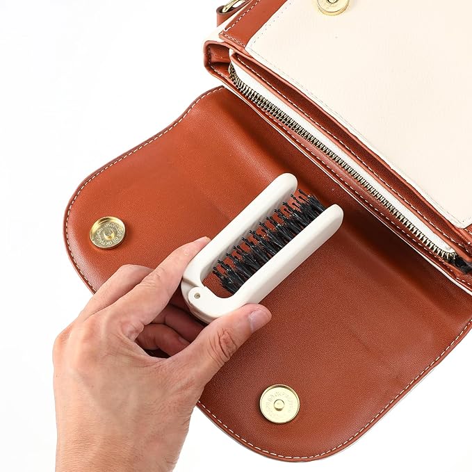 Foldable Hair Brush, Mini Portable Pocket Travel Boar Bristles Brush for Thin Thick Curly Wet Dry Hair, Folding Compact Size, Vacation Friendly