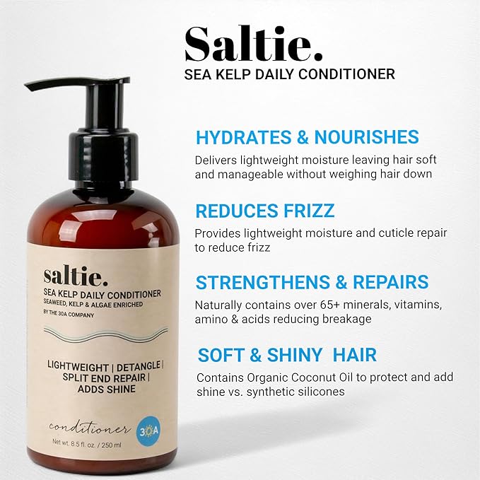 Saltie Daily Hair Detangle Conditioner I Nourish with Sea Weed, Kelp & Algae I Lightweight, detangle, repair split ends, adds shine for radiant hair. (8.5 fl. Oz /250ml)