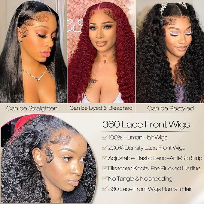Burmese Curly Human Hair Wig with Spiral End 200% Density 360 Full HD Lace Front Wigs Human Hair Water Wave Wigs for Women 34Inch Pre Plucked with Baby Hair Tiny Knots Natural Black