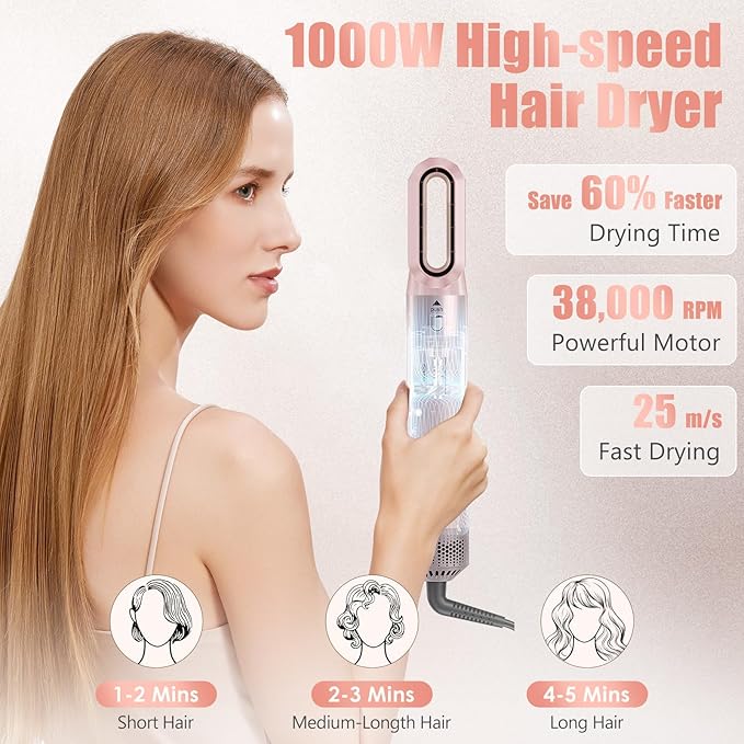 5 in 1 Blow Dryer Brush, Negative Ion Hair Dryer Brush Set Hot Air Brush Auto Air Styler Curling Wrap Air Curler, Detachable Hair Styling Tools for Curling Volumizing Straightening, 3 Temp