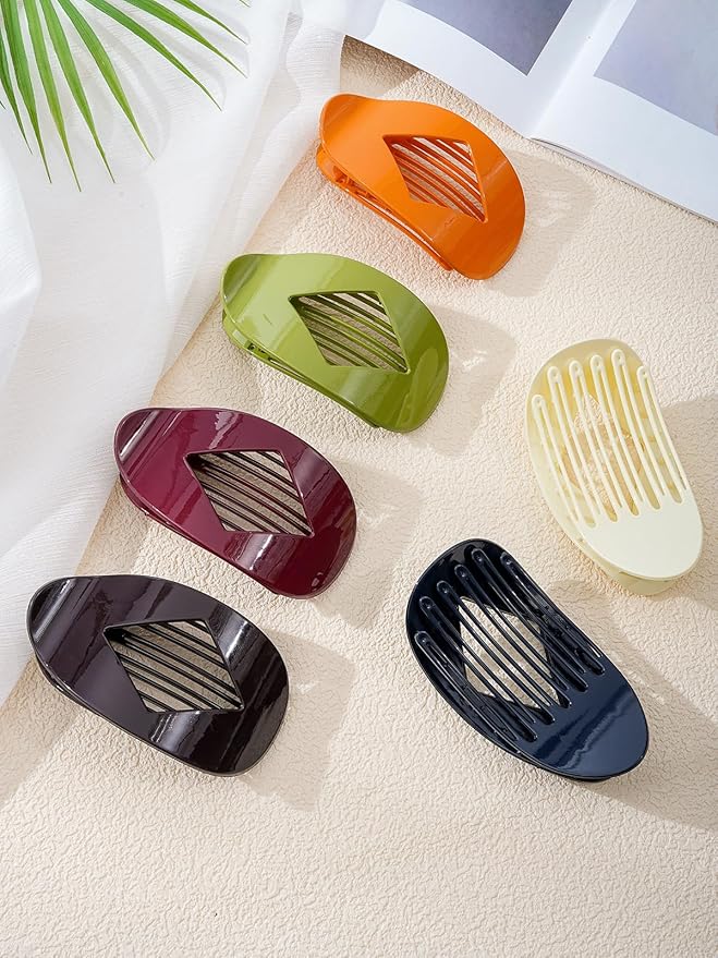 6 PCS Flat Hair Clips for Women - French Medium Flat Claw Clips for Thick Thin Hair, Strong Grip Non Slip Hair Claw Clips for Women Girls